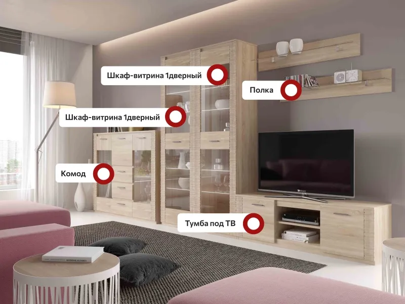 Модульная гостиная "Элана" композиция #4 Дуб сонома