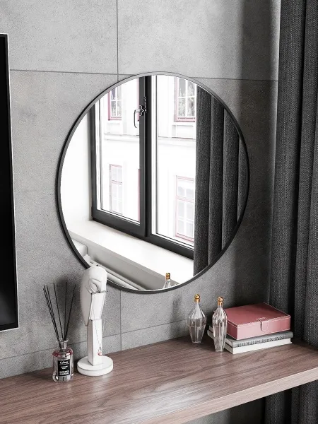 Зеркало навесное Z-15 D70 см c черной рамкой